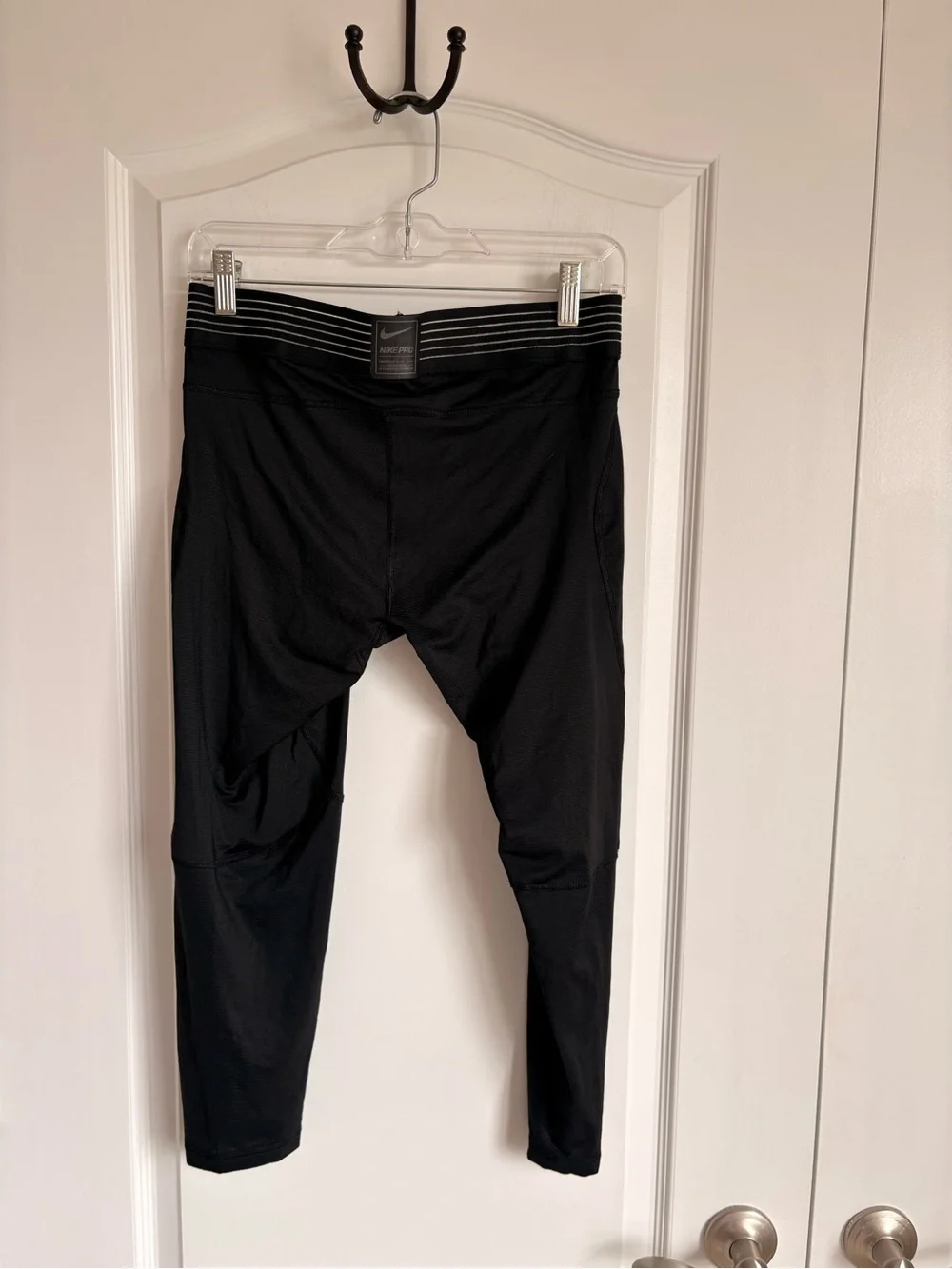 Nike Black Leggings with Gray Stripe Waistband